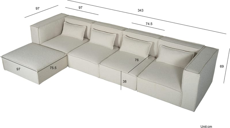 Sittpuff Nees Modulsoffa - Stone White - Products - Möbler - Fåtölj & stolar - Pall & puff - Sittpuff