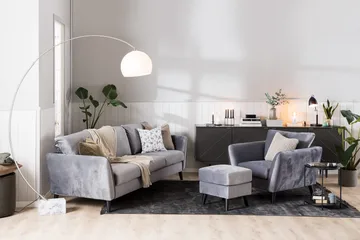 Trend Fotpall - Ljusgrå Sammet - Products - Möbler - Fåtölj & stolar - Pall & puff - Fotpallar