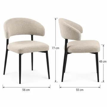 Sawako Matstol & Köksstol i Tyg med Svarta Metallben - Beige - Products - Möbler - Fåtölj & stolar - Matstol & köksstol