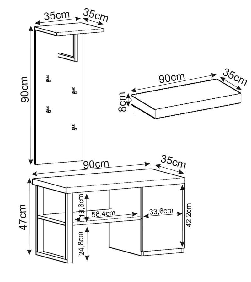 Uniqo Hallställsset 35x90x35 cm - Vit - Products - Möbler - Fåtölj & stolar - Sittbänk