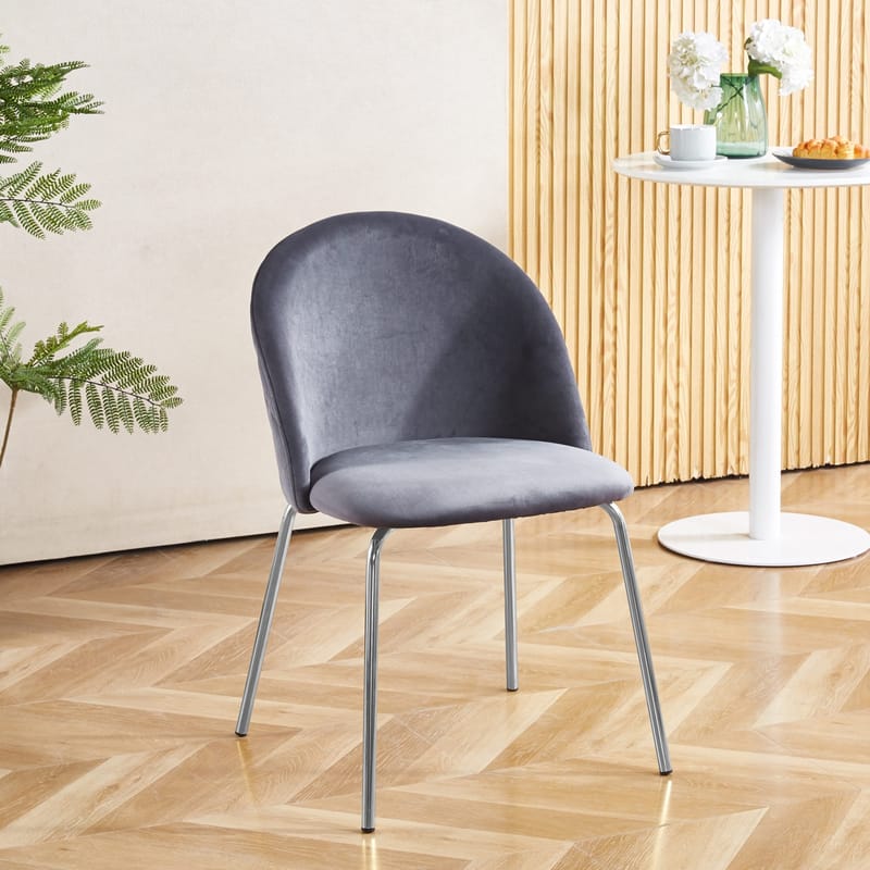 Stol grå med kromade ben - Plaza - Grå - Products - Möbler - Fåtölj & stolar - Matstol & köksstol