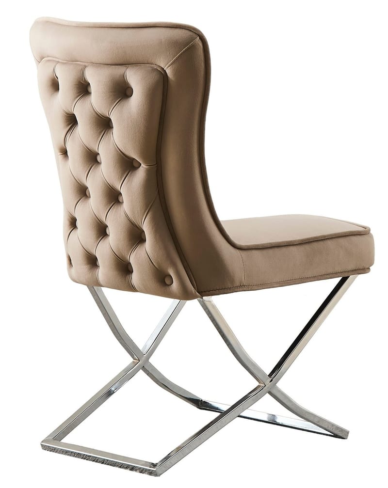 Stol med kromade ben - beige sammet - Luxury, Beige sammet med kromat underrede