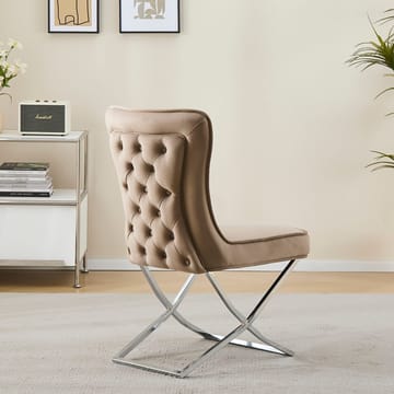 Stol med kromade ben - beige sammet - Luxury - Beige sammet med kromat underrede - Products - Möbler - Fåt ölj & stolar - Matstol & köksstol