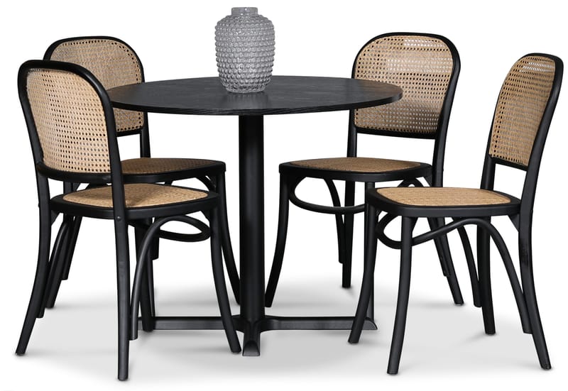 Stol svart med rotting i rygg och sits - Tone - Svart / Rotting - Products - Möbler - Fåtölj & stolar - Matstol & köksstol