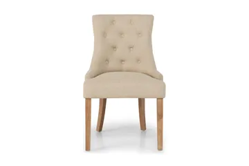Viktoria Matstol & Köksstol i Tyg med Nitar och Bruna Träben - Beige - Products - Möbler - Fåtölj & stolar - Matstol & köksstol