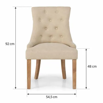 Viktoria Matstol & Köksstol i Tyg med Nitar och Bruna Träben - Beige - Products - Möbler - Fåtölj & stolar - Matstol & köksstol