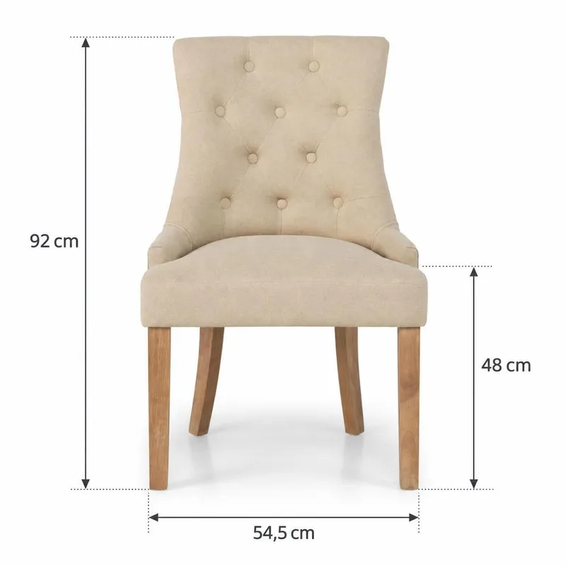 Viktoria Matstol & Köksstol i Tyg med Nitar och Bruna Träben - Beige - Products - Möbler - Fåtölj & stolar - Matstol & köksstol
