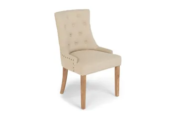 Viktoria Matstol & Köksstol i Tyg med Nitar och Bruna Träben - Beige - Products - Möbler - Fåtölj & stolar - Matstol & köksstol