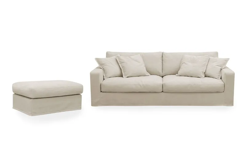 Valencia Extra Djup 3-sits soffa + fotpall med avtagbar och tvättbar klädsel - Beige - Products - Möbler - Soffa