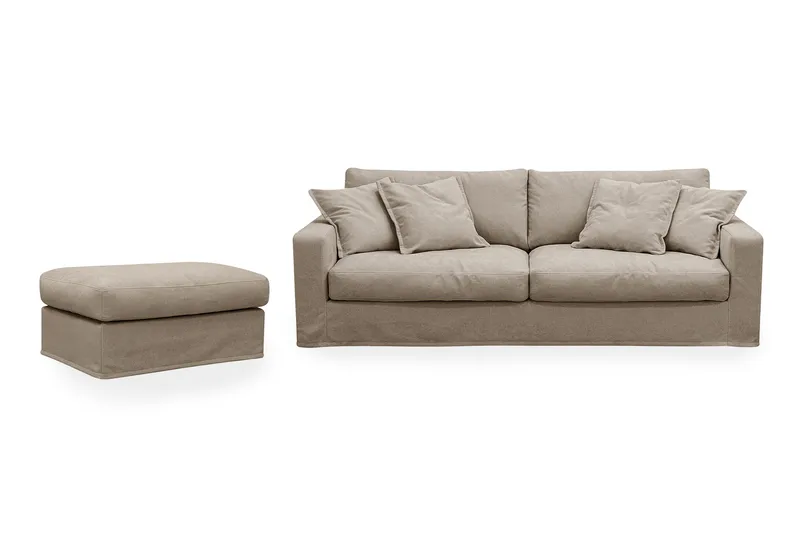 Valencia Extra Djup 3-sits soffa + fotpall med avtagbar och tvättbar klädsel - Brun - Products - Möbler - Soffa