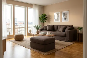 Valencia Extra Djup 3-sits soffa + fotpall med avtagbar och tvättbar klädsel - Mörkbrun - Products - Möbler - Soffa