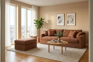 Valencia Extra Djup 3-sits soffa + fotpall med avtagbar och tvättbar klädsel - Rödbrun - Products - Möbler - Soffa
