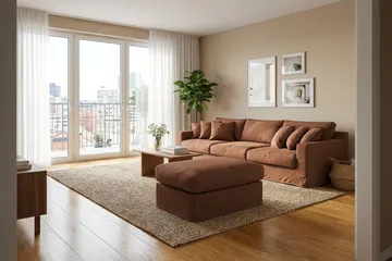 Valencia Extra Djup 5-sits soffa + fotpall med avtagbar och tvättbar klädsel - Rostbrun - Products - Möbler - Soffa