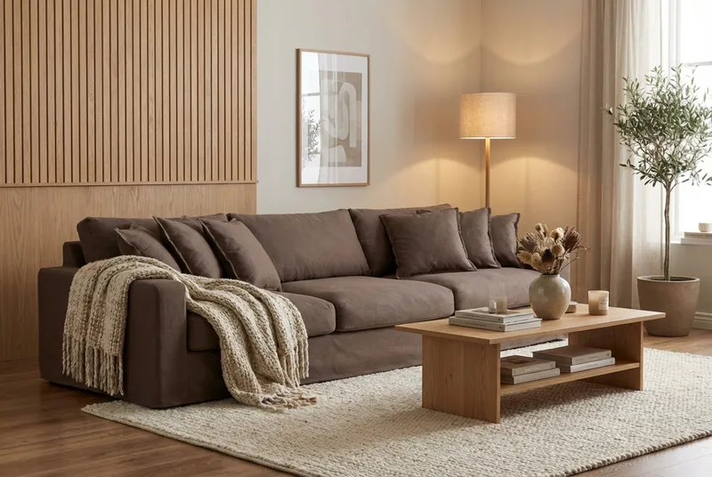Valencia Extra Djup 5-sits Soffa med avtagbar och tvättbar klädsel - Mörkbrun - Products - Möbler - Soffa