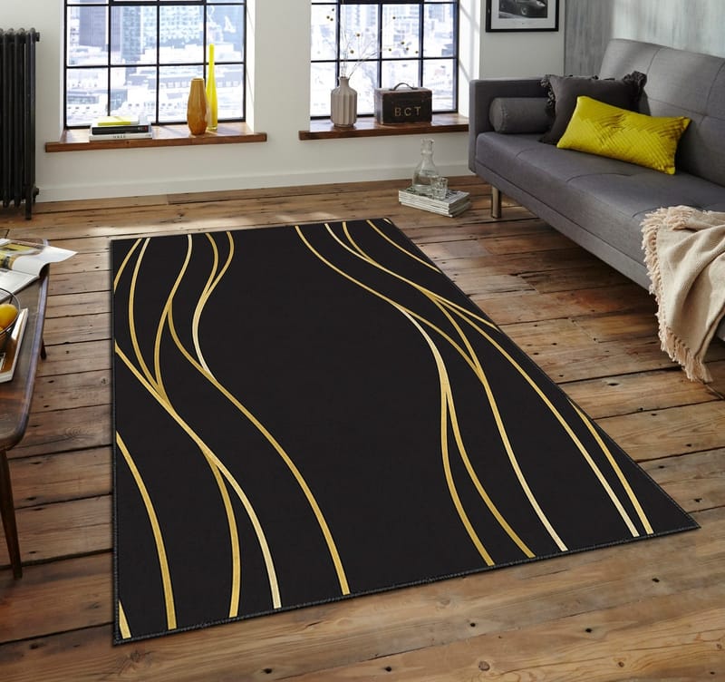 Matta Estera 70 160 x 230 cm - Svart/guld - Products - Textil & mattor - Matta - Flatvävd matta