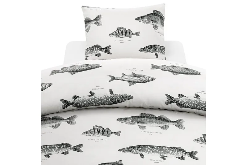 Påslakanset Enkelsäng 2-Dels Fiske Vit - Franzén - Products - Textil & mattor - Sängkläder - Bäddset & påslakanset - Påslakanset dubbelsäng