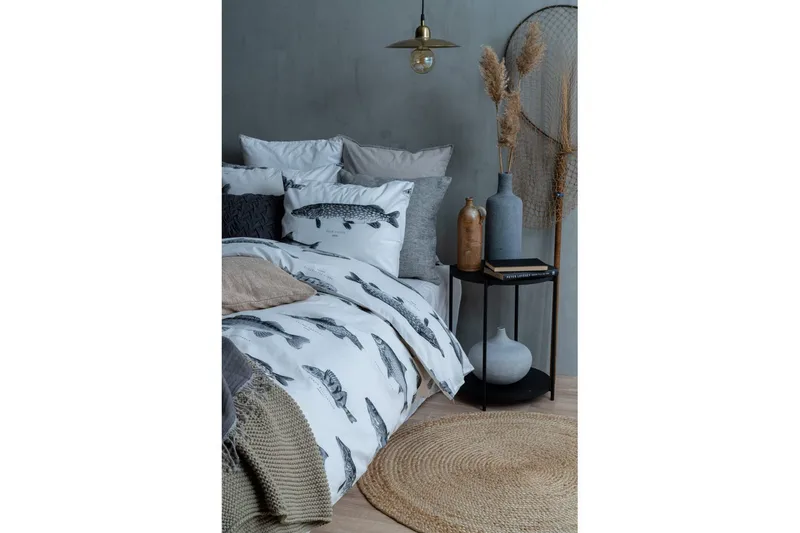 Påslakanset Enkelsäng 2-Dels Fiske Vit - Franzén - Products - Textil & mattor - Sängkläder - Bäddset & påslakanset - Påslakanset dubbelsäng