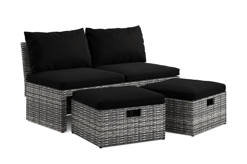 Bahamas Liten Balkongsoffa med dynor och pallar i konstrotting - Grå - Products - Utemöbler & utemiljö - Balkong & altan - Balkongmöbler - Balkongsoffa