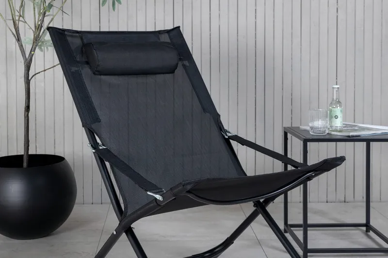 Seville Relaxstol Vikbar med Dyna - Svart - Products - Utemöbler & utemiljö - Balkong & altan - Balkongmöbler - Balkongstol