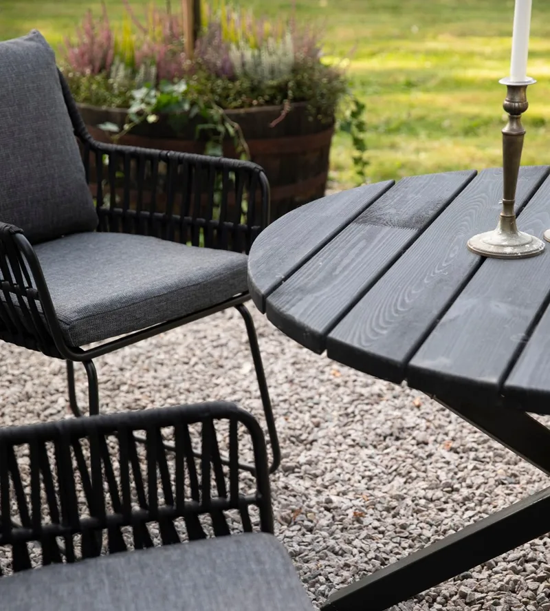 Utestol med rep och grå dynor, Antracit