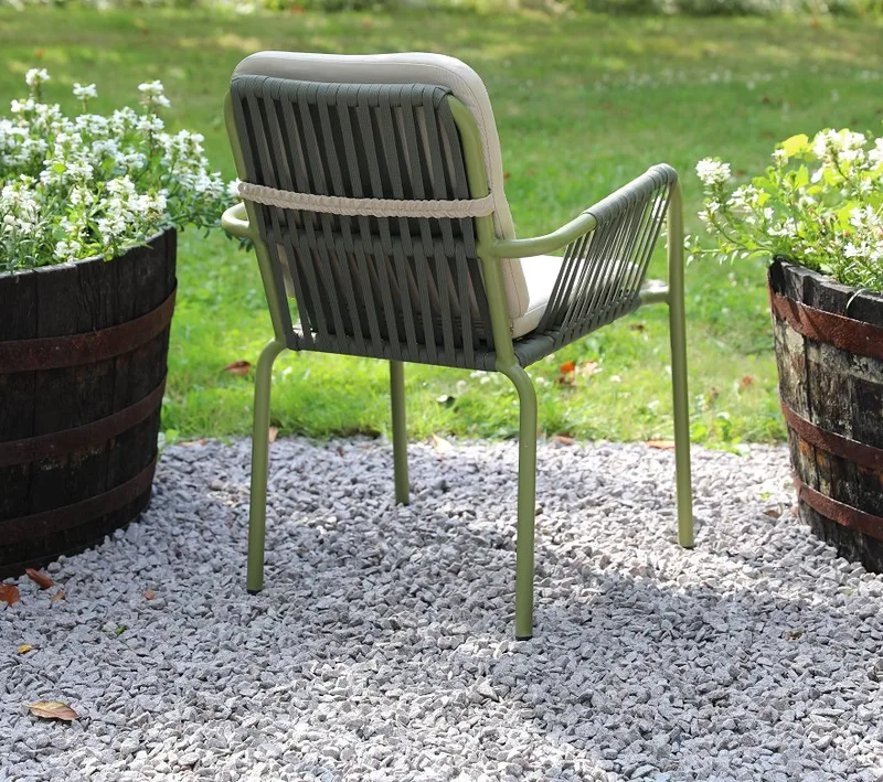 Utestol stapelbar grön med beige dyna - Lincoln, Grön och beige