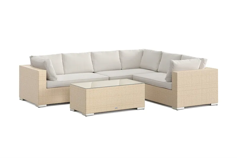 Bahamas L-formad utesoffa höger, 6-sits med bord - Beige - Products - Utemöbler & utemiljö - Loungemöbler - Loungeset & loungegrupp