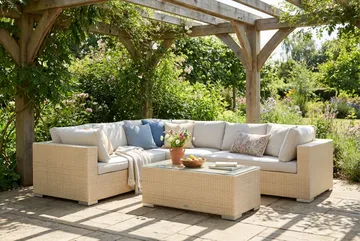 Bahamas L-formad utesoffa höger, 6-sits med bord - Beige - Products - Utemöbler & utemiljö - Loungemöbler - Loungeset & loungegrupp