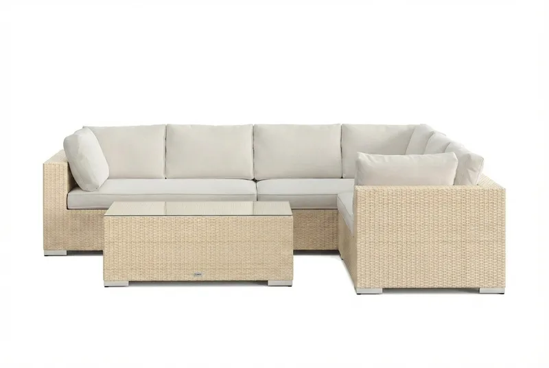 Bahamas L-formad utesoffa höger, 6-sits med bord - Beige - Products - Utemöbler & utemiljö - Loungemöbler - Loungeset & loungegrupp