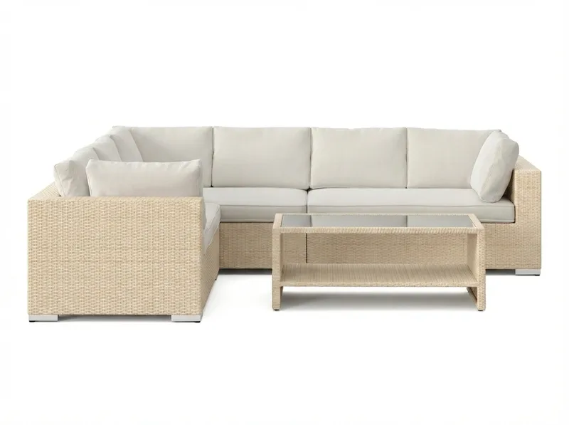 Bahamas L-formad utesoffa höger, 6-sits med bord och hylla - Beige - Products - Utemöbler & utemiljö - Loungemöbler - Loungeset & loungegrupp