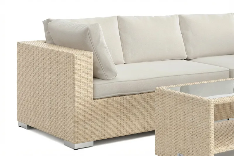 Bahamas L-formad utesoffa höger, 6-sits med bord och hylla - Beige - Products - Utemöbler & utemiljö - Loungemöbler - Loungeset & loungegrupp