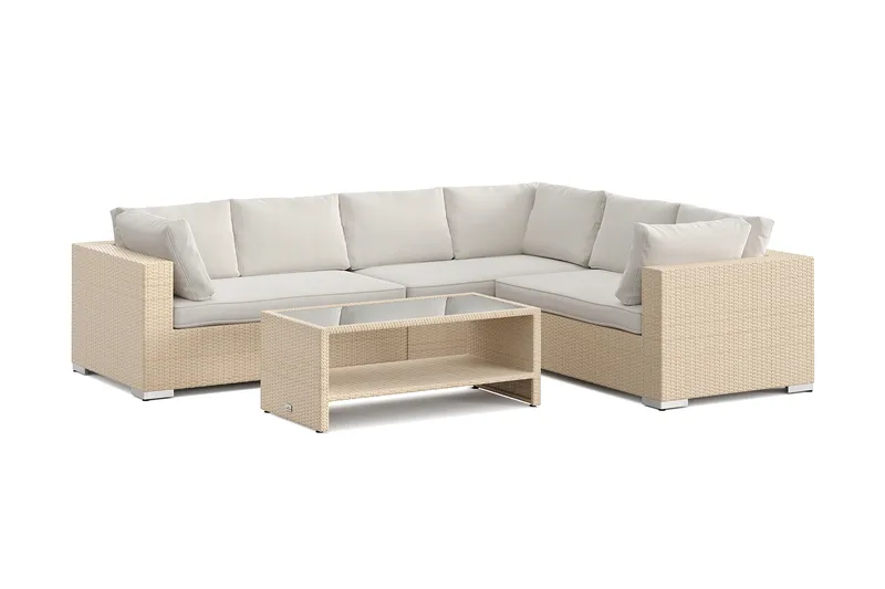 Bahamas L-formad utesoffa höger, 6-sits med bord och hylla - Beige - Products - Utemöbler & utemiljö - Loungemöbler - Loungeset & loungegrupp