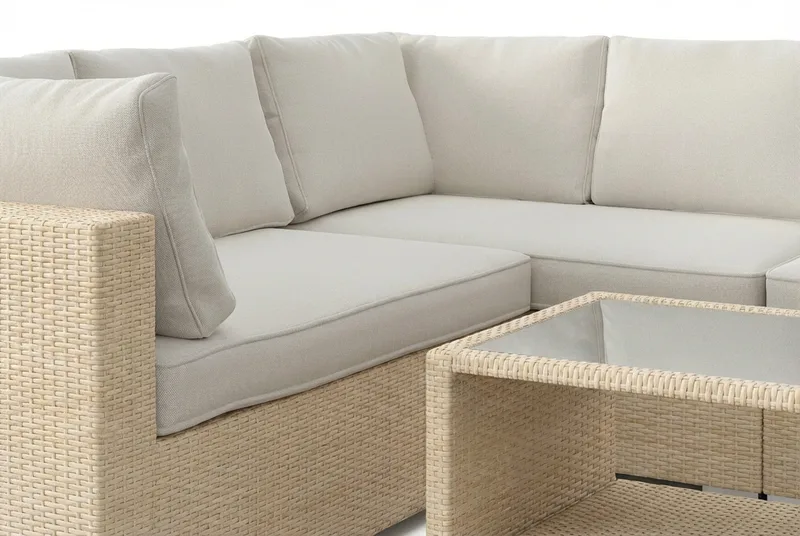 Bahamas L-formad utesoffa höger, 6-sits med bord och hylla - Beige - Products - Utemöbler & utemiljö - Loungemöbler - Loungeset & loungegrupp