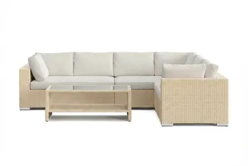 Bahamas L-formad utesoffa höger, 6-sits med bord och hylla - Beige - Products - Utemöbler & utemiljö - Loungemöbler - Loungeset & loungegrupp