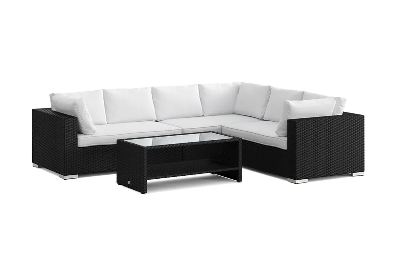 Bahamas L-formad utesoffa höger, 6-sits med bord och hylla - Svart - Products - Utemöbler & utemiljö - Loungemöbler - Loungeset & loungegrupp