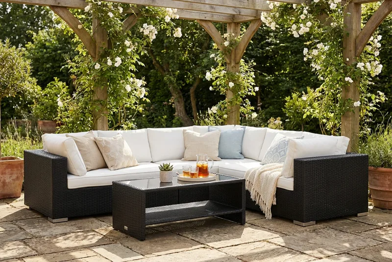 Bahamas L-formad utesoffa höger, 6-sits med bord och hylla - Svart - Products - Utemöbler & utemiljö - Loungemöbler - Loungeset & loungegrupp