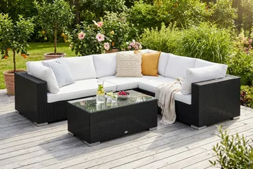 Bahamas L-formad utesoffa höger, 6-sits med bord - Svart - Products - Utemöbler & utemiljö - Loungemöbler - Loungeset & loungegrupp