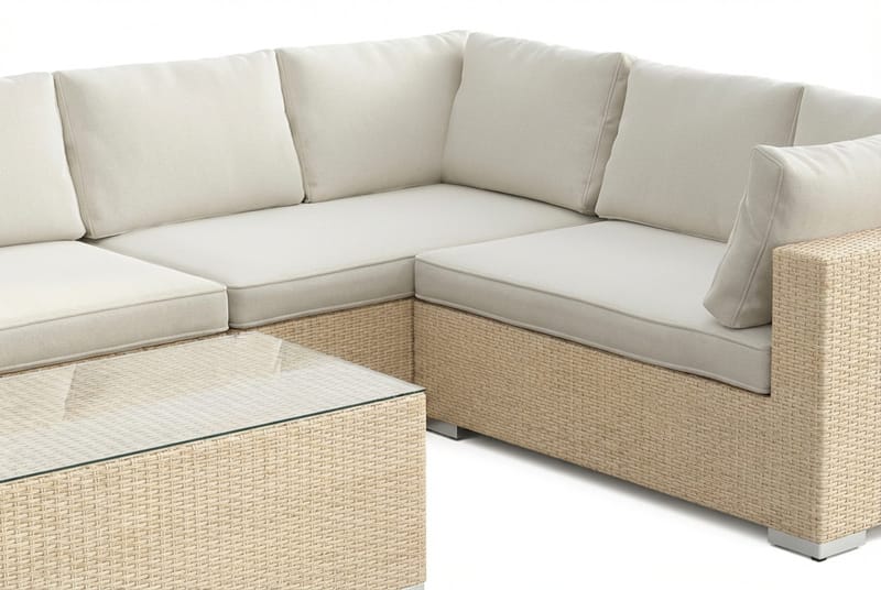 Bahamas L-formad utesoffa höger, 7-sits med bord - Beige - Products - Utemöbler & utemiljö - Loungemöbler - Loungeset & loungegrupp
