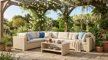 Bahamas L-formad utesoffa höger, 7-sits med bord och hylla - Beige - Products - Utemöbler & utemiljö - Loungemöbler - Loungeset & loungegrupp