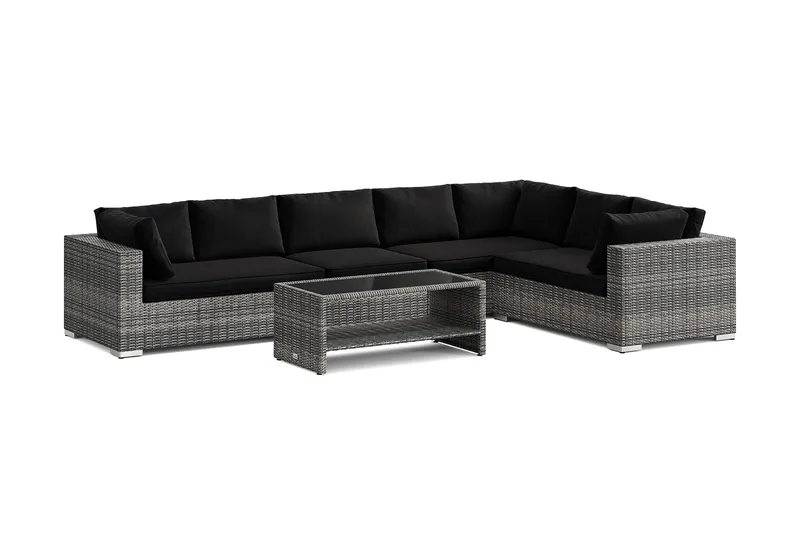 Bahamas L-formad utesoffa höger, 7-sits med bord och hylla - Grå - Products - Utemöbler & utemiljö - Loungemöbler - Loungeset & loungegrupp
