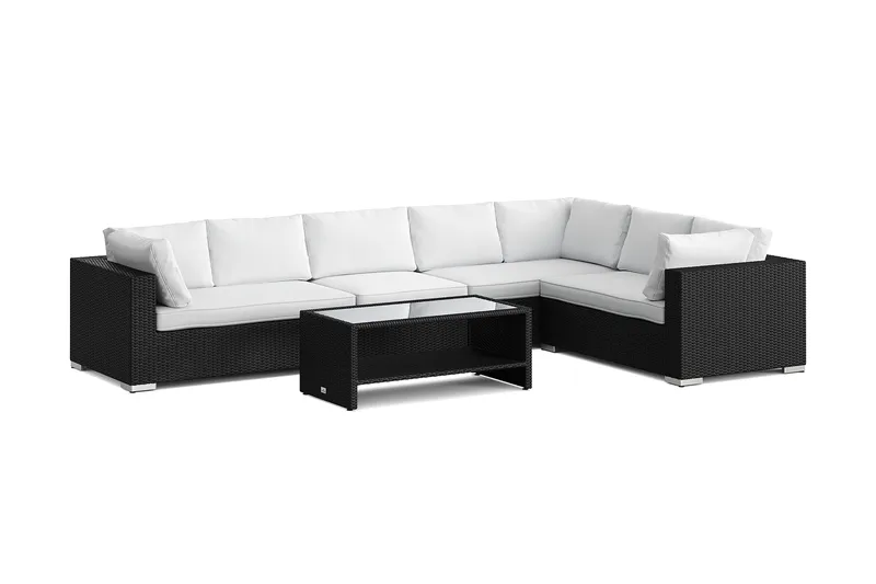 Bahamas L-formad utesoffa höger, 7-sits med bord och hylla - Svart - Products - Utemöbler & utemiljö - Loungemöbler - Loungeset & loungegrupp