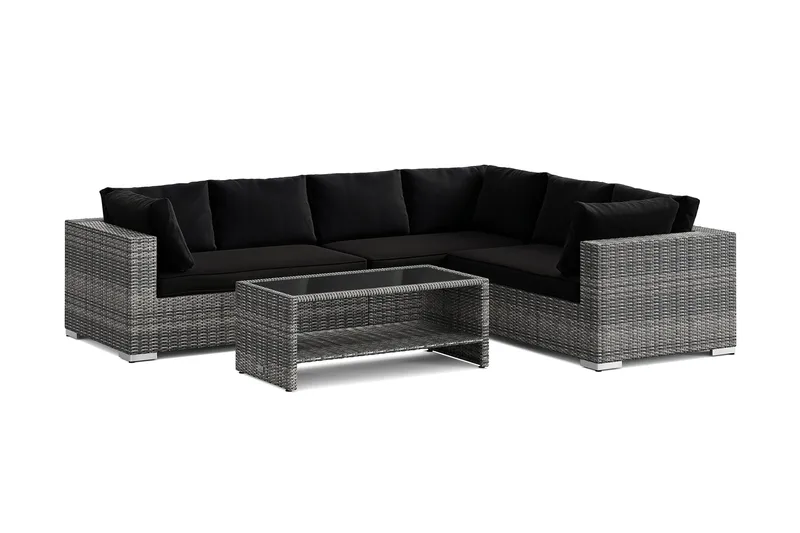 Bahamas L-formad utesoffa vänster, 6-sits med bord och hylla, Grå