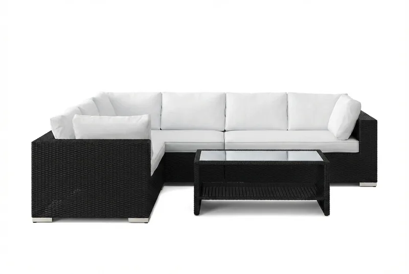 Bahamas L-formad utesoffa vänster, 6-sits med bord och hylla - Svart - Products - Utemöbler & utemiljö - Loungemöbler - Loungeset & loungegrupp