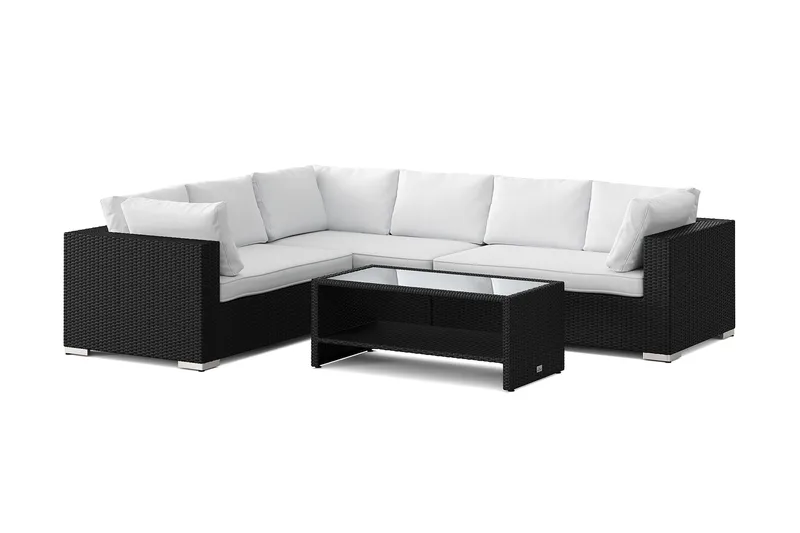 Bahamas L-formad utesoffa vänster, 6-sits med bord och hylla - Svart - Products - Utemöbler & utemiljö - Loungemöbler - Loungeset & loungegrupp