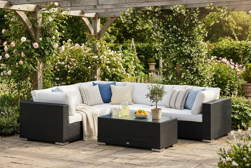 Bahamas L-formad utesoffa vänster, 6-sits med bord - Svart - Products - Utemöbler & utemiljö - Loungemöbler - Loungeset & loungegrupp