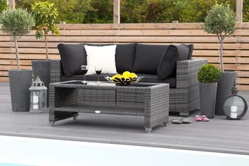 Bahamas Liten loungegrupp utomhus - Soffgrupp till balkong 2-sits - Litet loungeset utemöbler - - Grå / Svarta dynor - Products - Utemöbler & utemiljö - Loungemöbler - Loungeset & loungegrupp
