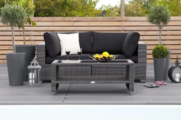 Bahamas Liten loungegrupp utomhus - Soffgrupp till balkong 2-sits - Litet loungeset utemöbler - - Grå / Svarta dynor - Products - Utemöbler & utemiljö - Loungemöbler - Loungeset & loungegrupp