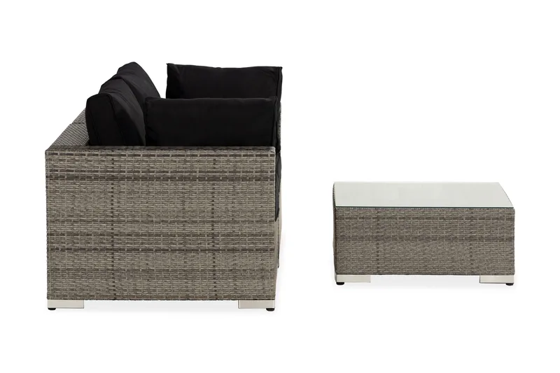 Bahamas Liten loungegrupp utomhus - Soffgrupp till balkong 3-sits - Litet loungeset konstrotting utemöbler - Grå /Sand / Svarta dynor - Products - Utemöbler & utemiljö - Loungemöbler - Loungeset & loungegrupp