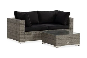 Bahamas Liten loungegrupp utomhus - Soffgrupp till balkong 3-sits - Litet loungeset konstrotting utemöbler - Grå /Sand / Svarta dynor - Products - Utemöbler & utemiljö - Loungemöbler - Loungeset & loungegrupp