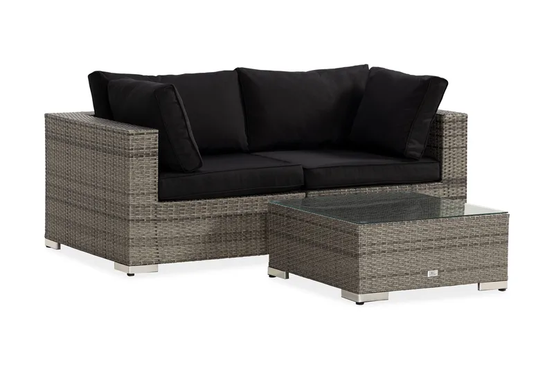 Bahamas Liten loungegrupp utomhus - Soffgrupp till balkong 3-sits - Litet loungeset konstrotting utemöbler - Grå /Sand / Svarta dynor - Products - Utemöbler & utemiljö - Loungemöbler - Loungeset & loungegrupp