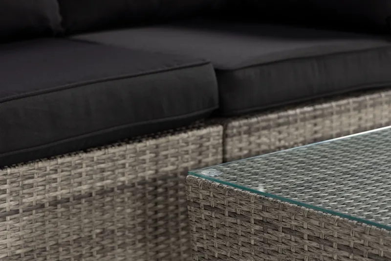 Bahamas Liten loungegrupp utomhus - Soffgrupp till balkong 3-sits - Litet loungeset konstrotting utemöbler - Grå /Sand / Svarta dynor - Products - Utemöbler & utemiljö - Loungemöbler - Loungeset & loungegrupp